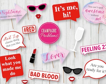 Taylor Swift Photo Booth Printable Props - Taylor Swift quotes Inspired Props, Instant Download -DIY