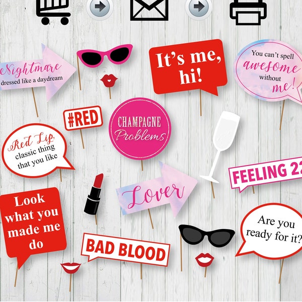 Taylor Swift Photo Booth Printable Props - Taylor Swift quotes Inspired Props, Instant Download -DIY