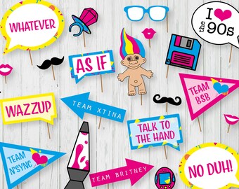 90's Party Printable Photo Booth Props Signs, INSTANT DOWNLOAD, 90s ...