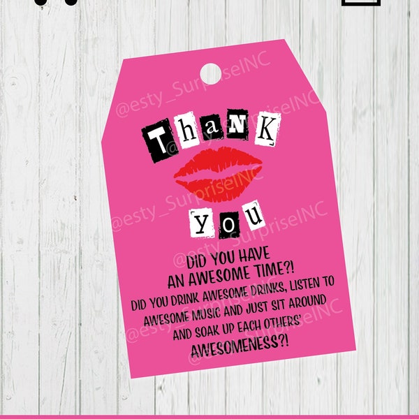 Mean Girls Party Thank You Tags | Mean Girls Party Favour Tags | Mean Girls Theme Decor | 2.5” x 3.5” Digital Download