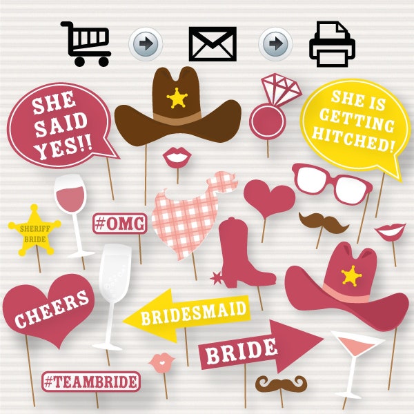 Cowgirl Bridal Shower Printable Photo Booth Props - Bridal Shower Photobooth Props - Bachelorette Party Printable Props - Cowgirl Party DIY