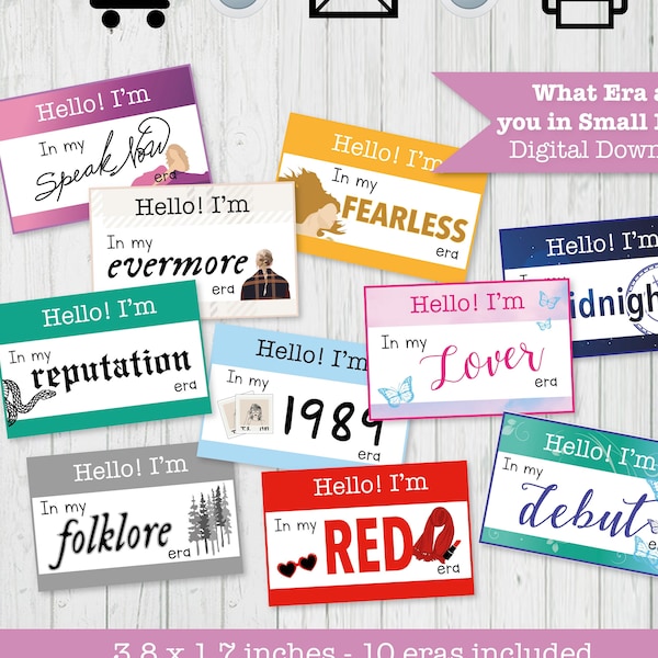 Printable Name Tags Taylor Swift Inspired Party Decor | What era are you in Tag | Instant Download | DIY Fun TS Eras Party Decorations