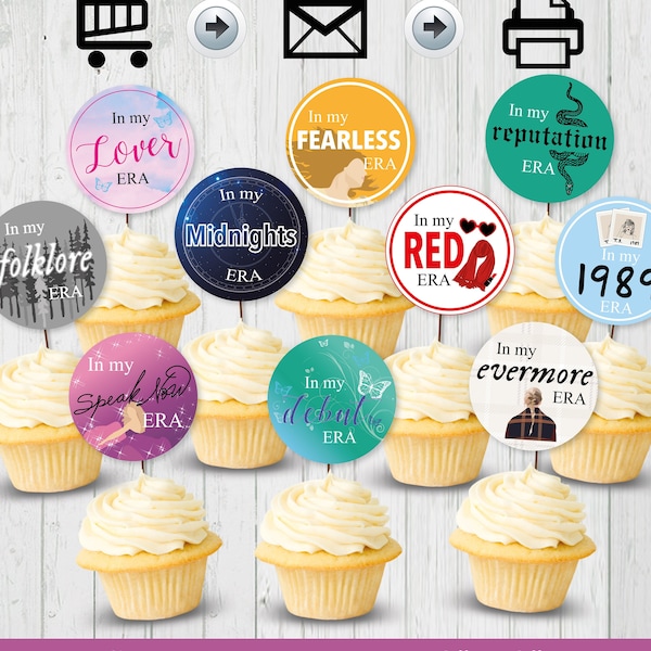 In My Eras Cupcake Toppers Printable - Inspired Toppers,  TS Eras Inspired - All 10 TS Eras Swifties