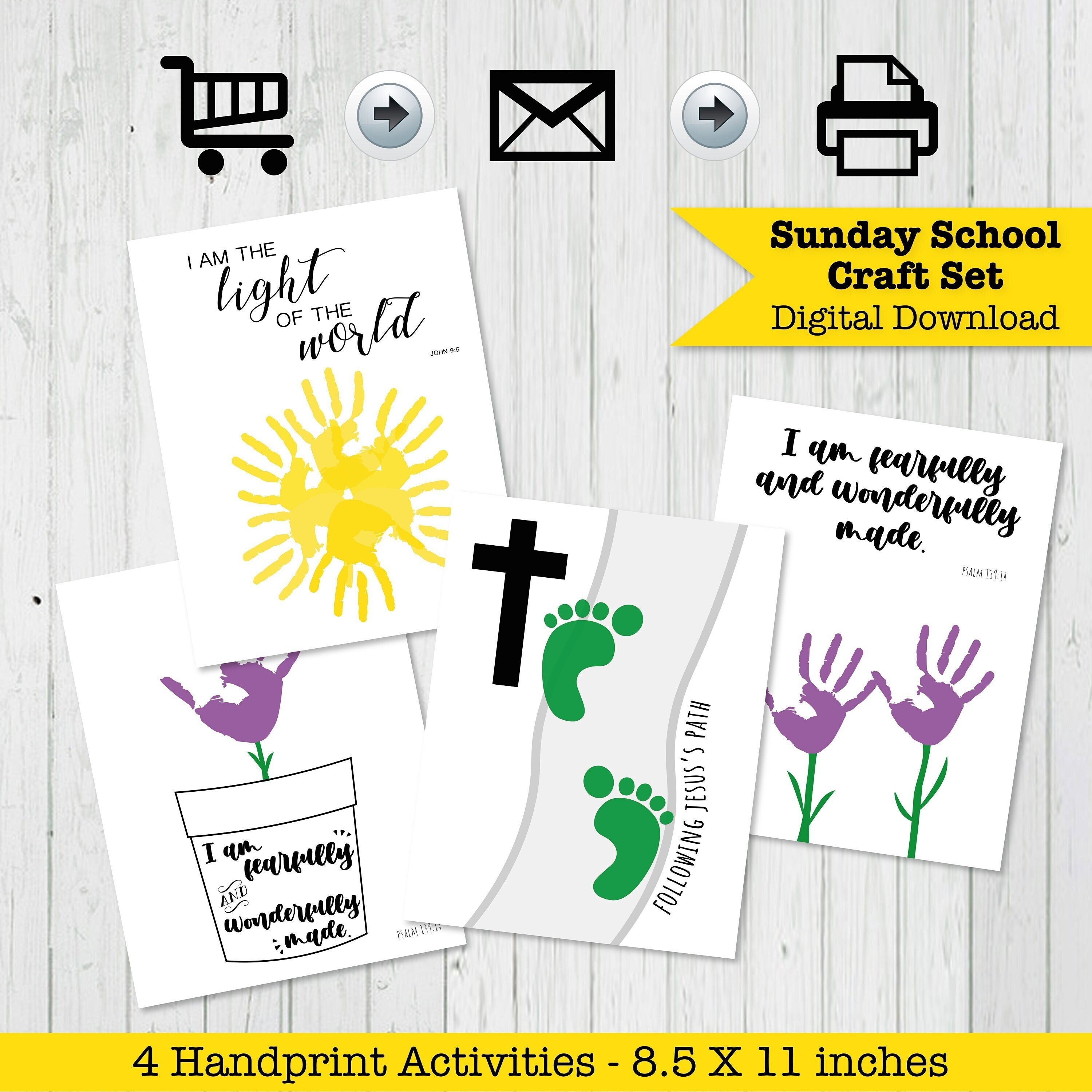 Sunday School Handprint Craft Set, Psalm 139:14 Handprint, John 9 5 Craft  for Kids, Handprint Activities for Baby and Toddlers 