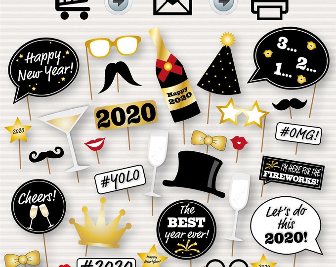 New Year Photo Booth Printable Props 2020 Party Props Etsy