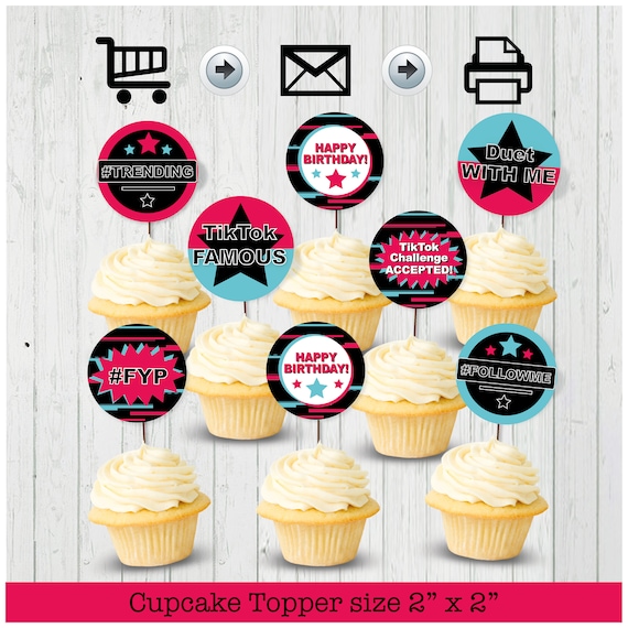 Tiktok Inspired Cupcake Toppers Party Printable - Diy Cupcake Toppers Size