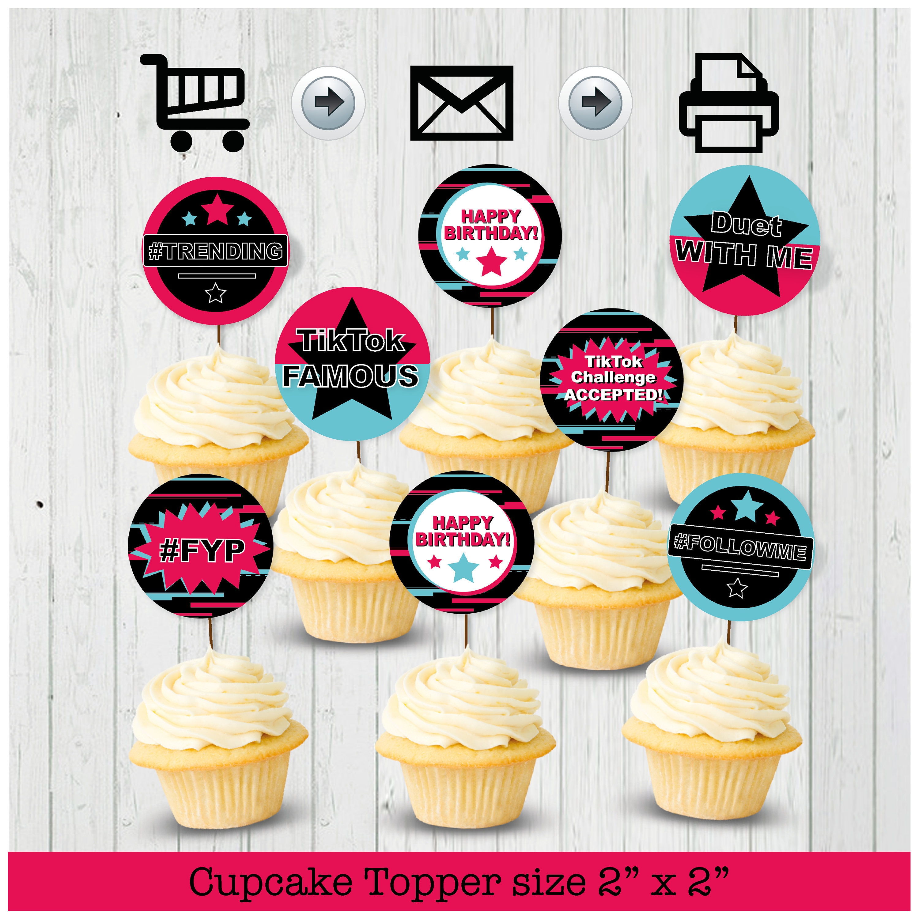 Cupcake Topper With Bamboo Sticks Multi-styles Clear Print