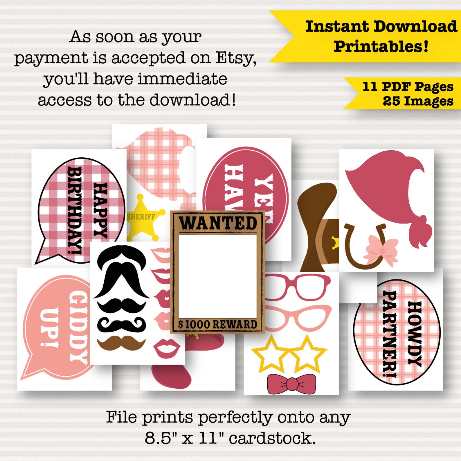 Cowgirl Photo Booth Printable Party Props Western Party - Etsy