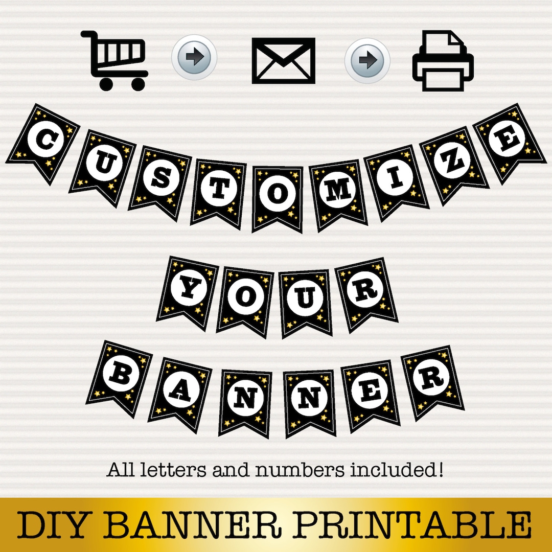 DIY Banner Printable Black and Gold - Instant Download, Printables ...