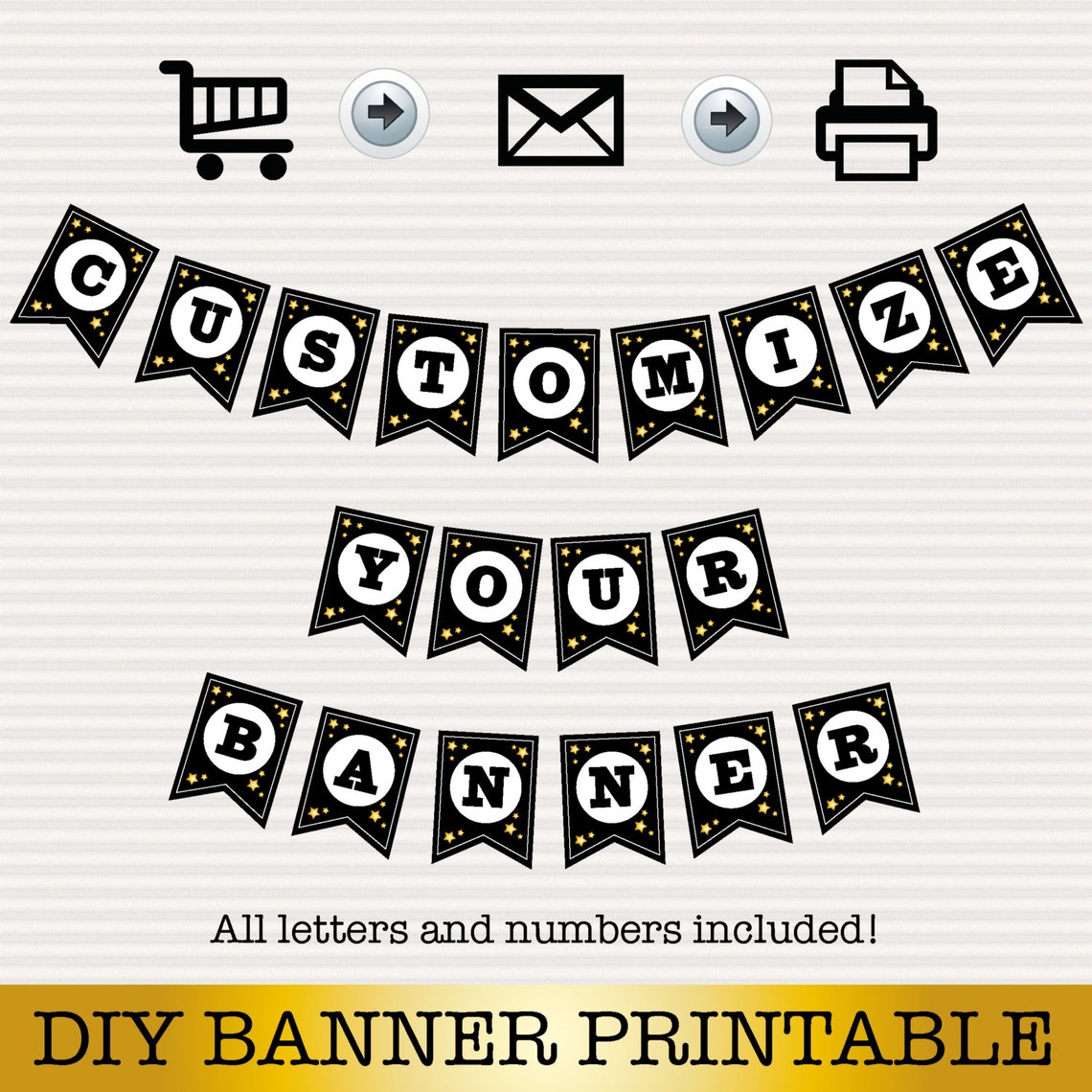DIY Banner Printable Black and Gold Instant Download - Etsy