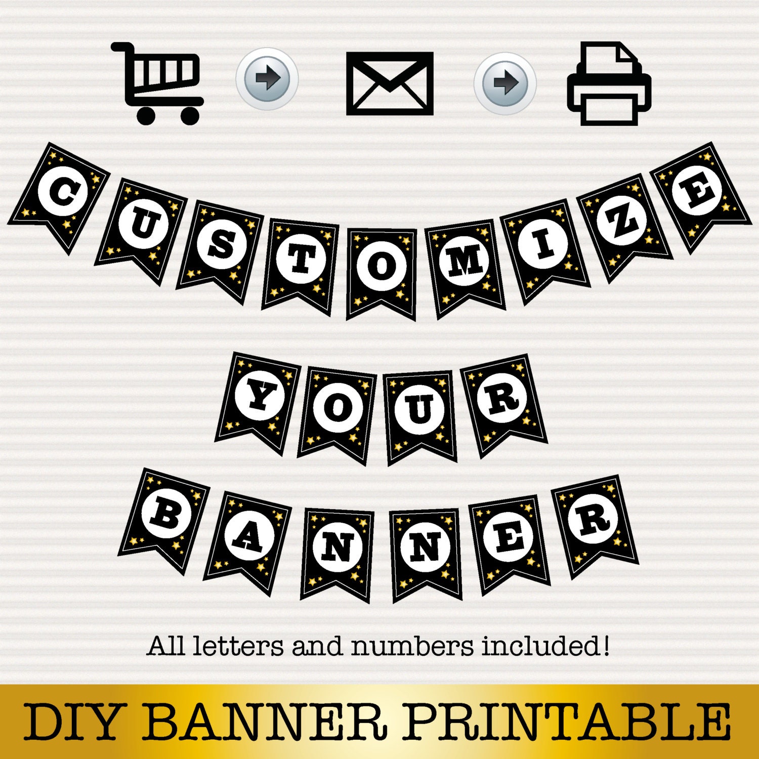 diy banner printable black and gold instant download etsy india