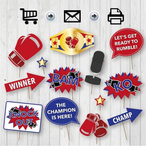 Boxe Photo Booth Printable Props Boxer Gloves Stars Round Rocky Fight