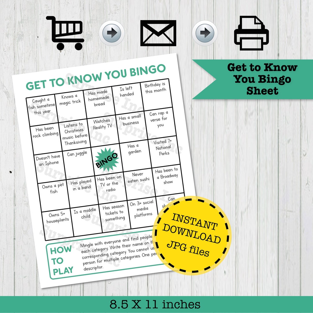 Get to Know You Bingo Game | Digital Download | "find Someone Who ...