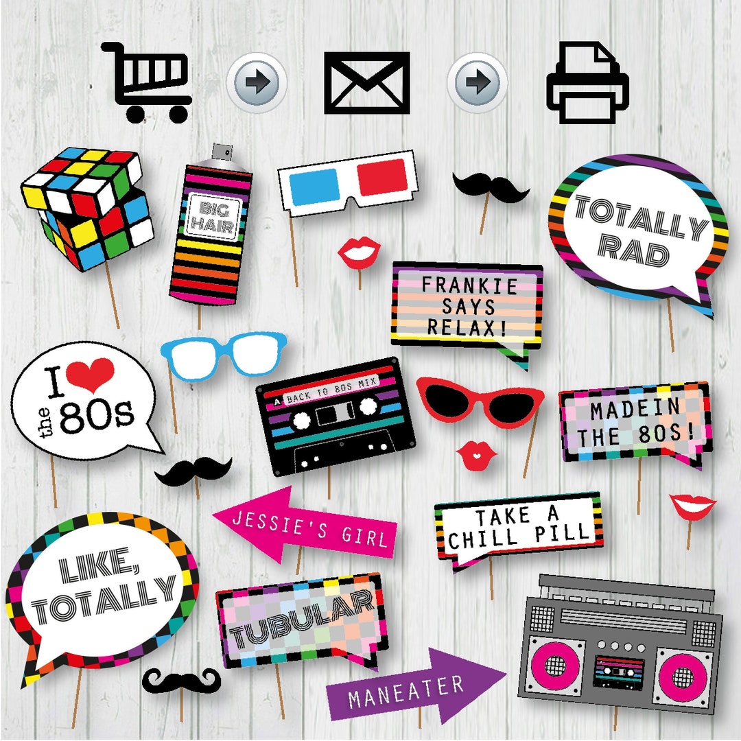 80's Party Printable Photo Booth Props Signs INSTANT - Etsy