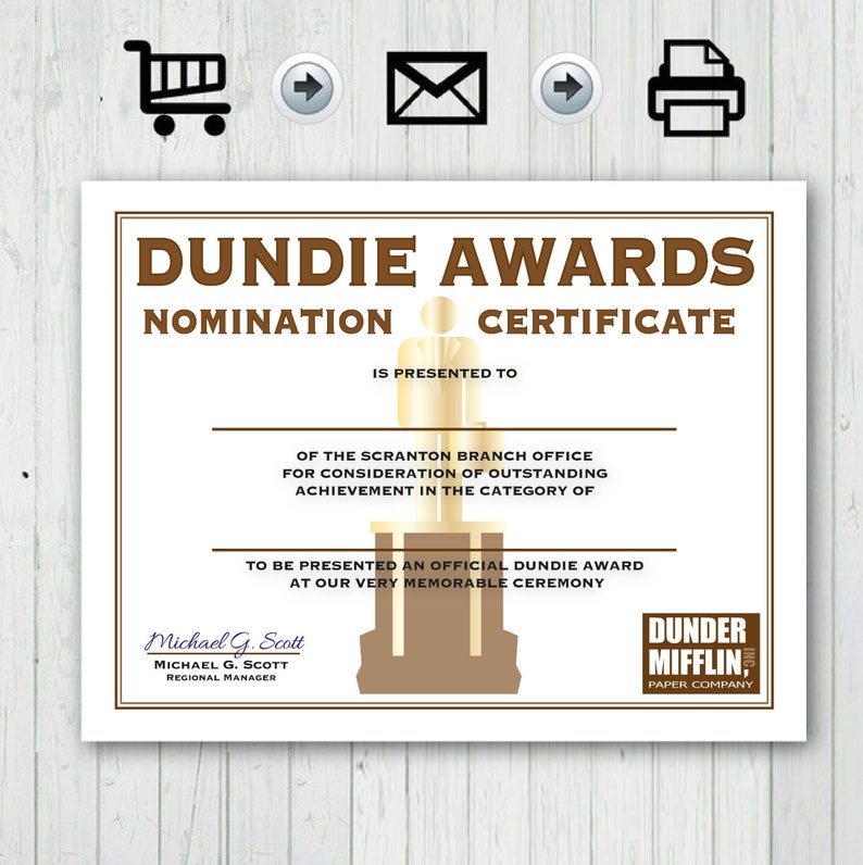 Dundie Awards Certificate The Office TV Printable | Etsy