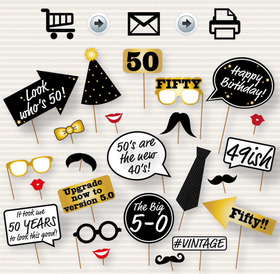 50th Birthday Party Printable Photo Booth Props - Glasses, Hats, Ties ...
