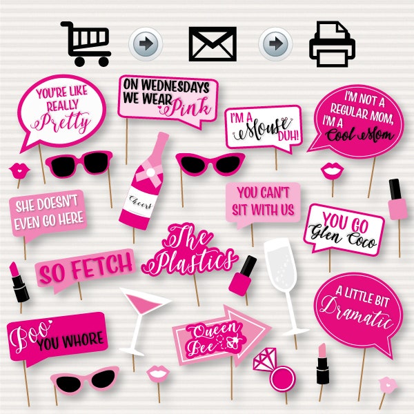 Mean Girls Photo Booth Printable Props - Mean Girls Inspired Props, The Plastics, on Wednesdays we wear pink,  Instant Download -DIY