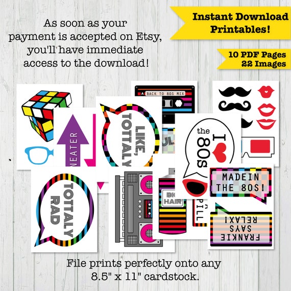 80's Party Printable Photo Booth Props Signs INSTANT - Etsy