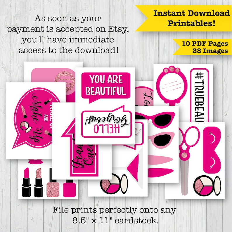 Girly Party Makeup Photo Booth Props Instant Download -DIY Salon Photo Booth Props Beauty Party Props Beauty Photo Booth Printable Props