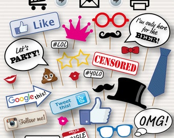 Party Photo Booth Printable Props - Birthday Party Printable, Birthday Party Photo Booth, Internet Prop, Popular Hashtag Prop, Emoji Prop