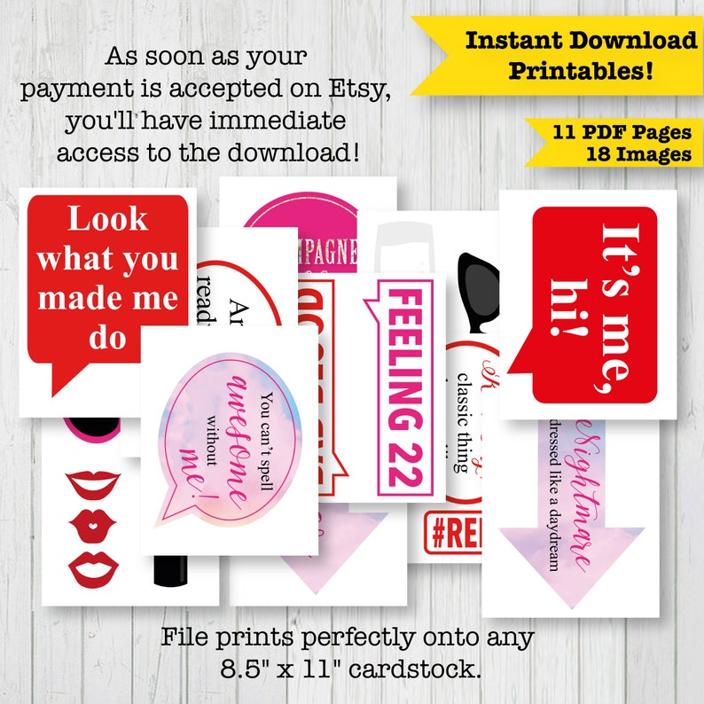 Taylor Swift Photo Booth Printable Props Taylor Swift quotes Inspired Props, Instant Download DIY image 2