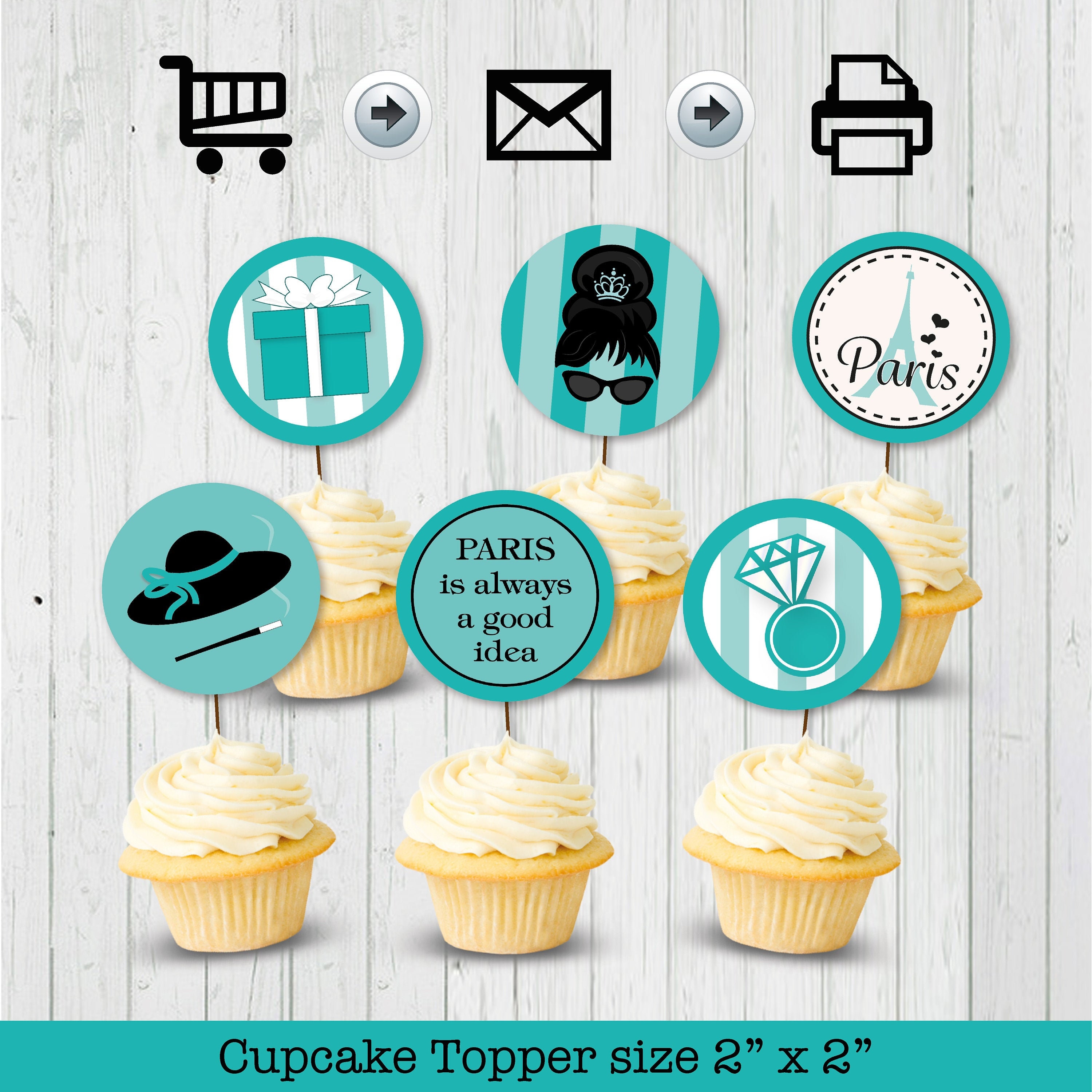 Cupcake Topper With Bamboo Sticks Multi-styles Clear Print