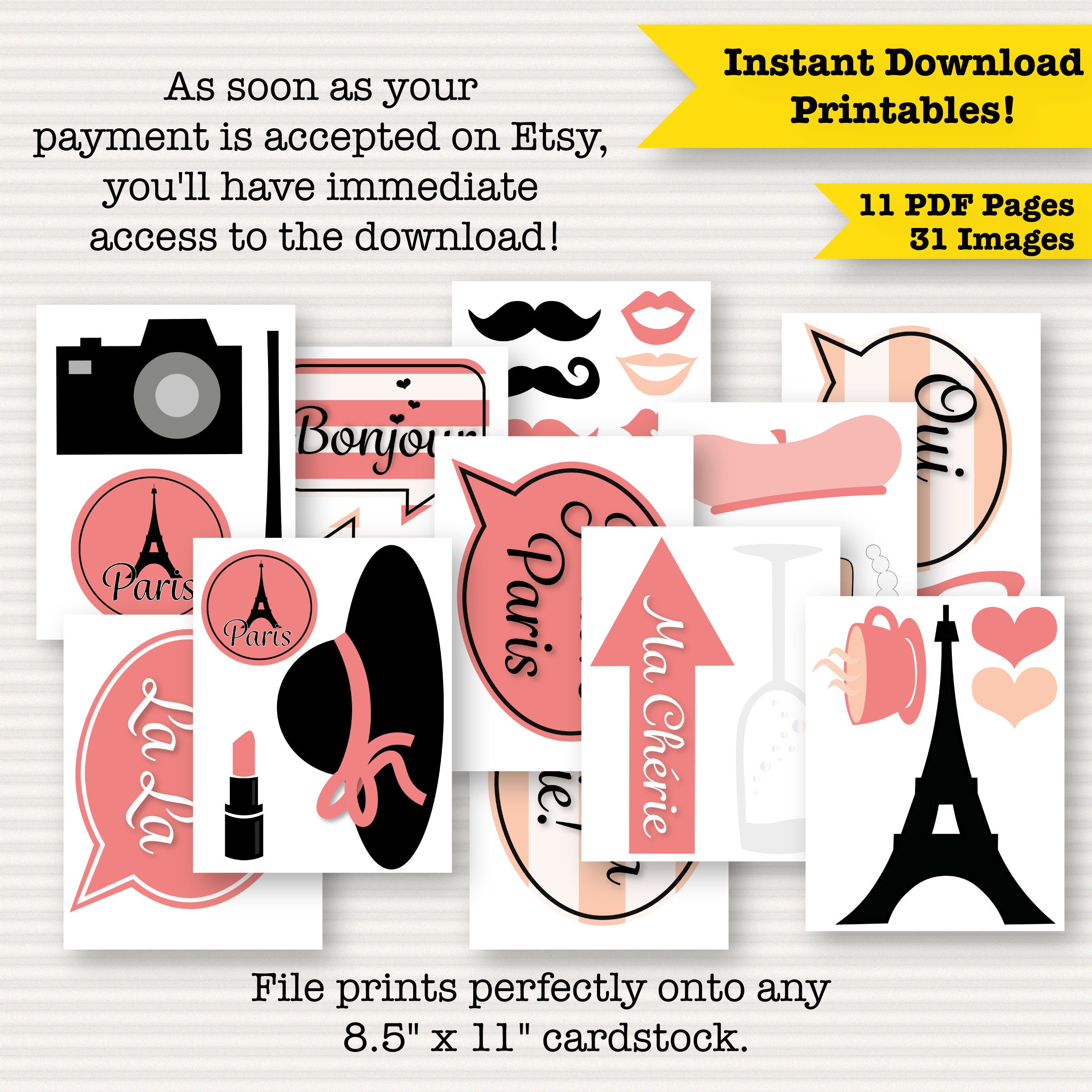 Paris Photo Booth Printable Props Paris Themed Party Paris - Etsy