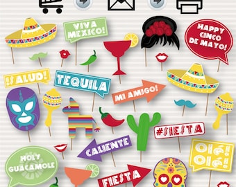 Cinco de Mayo Printable PhotoBooth Props - 5 de Mayo Prop Printables, Mexican party, cinco de mayo party, fiesta props, instant download DIY