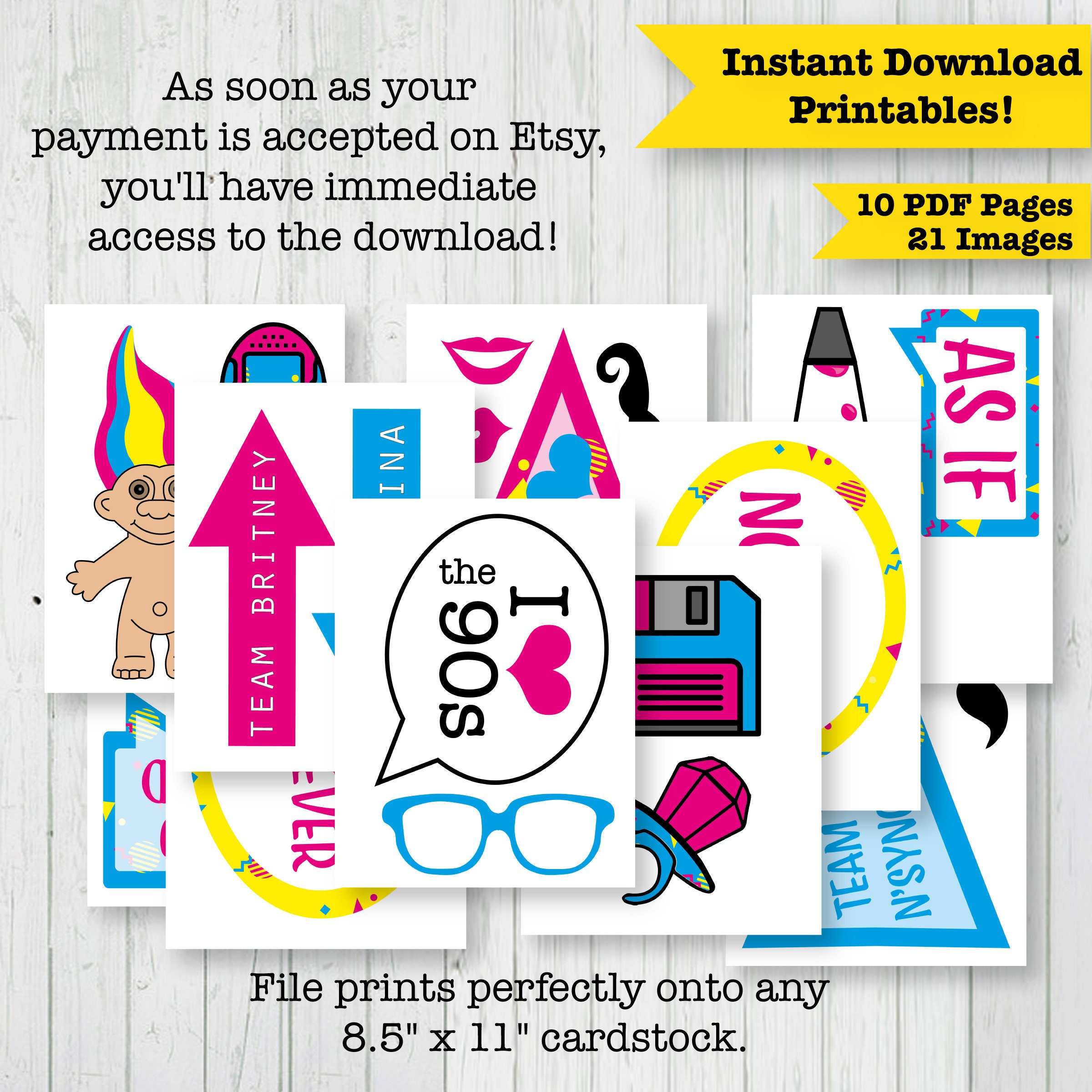 90's Party Printable Photo Booth Props Signs INSTANT - Etsy UK