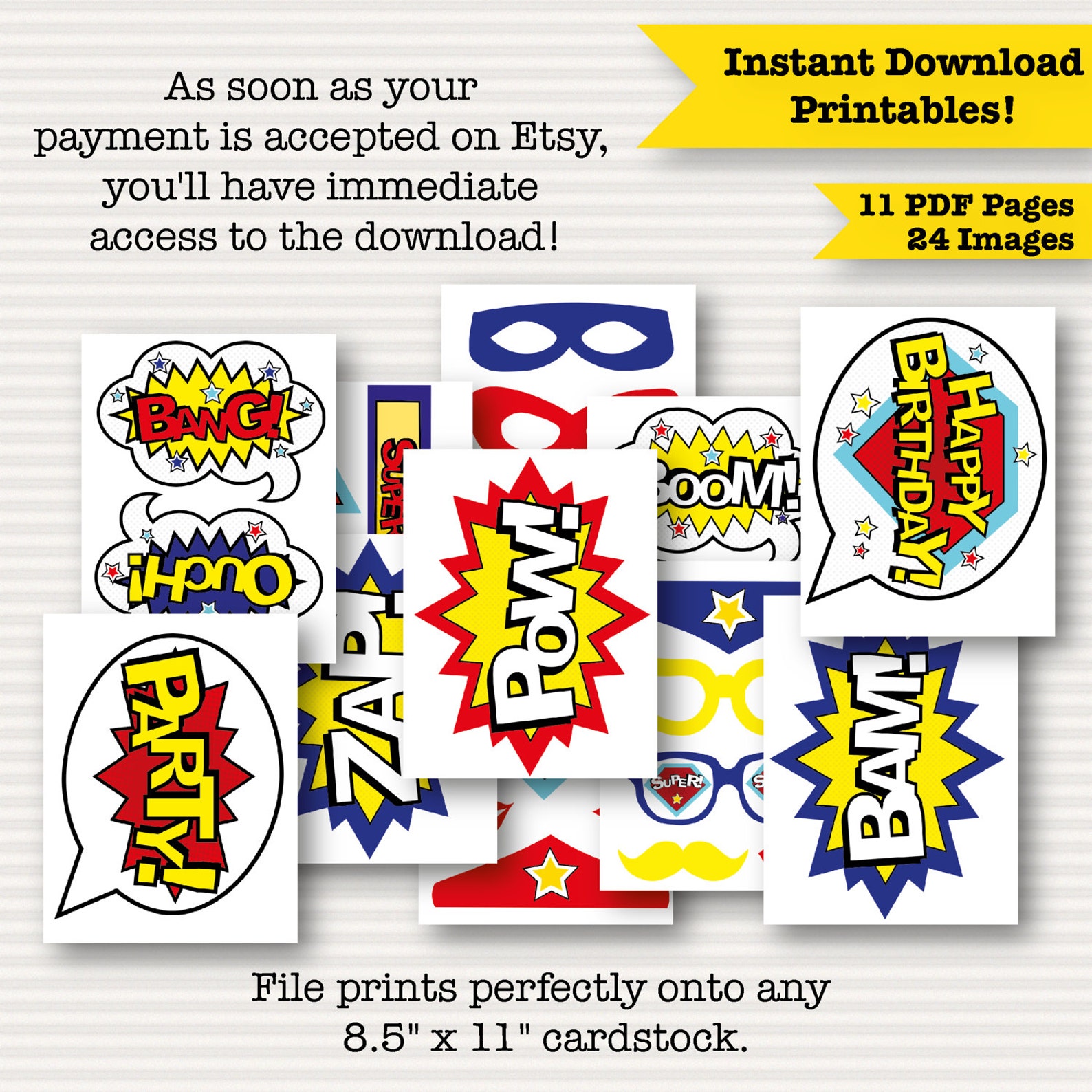 Superhero Photo Booth Printable Props Superhero Party | Etsy