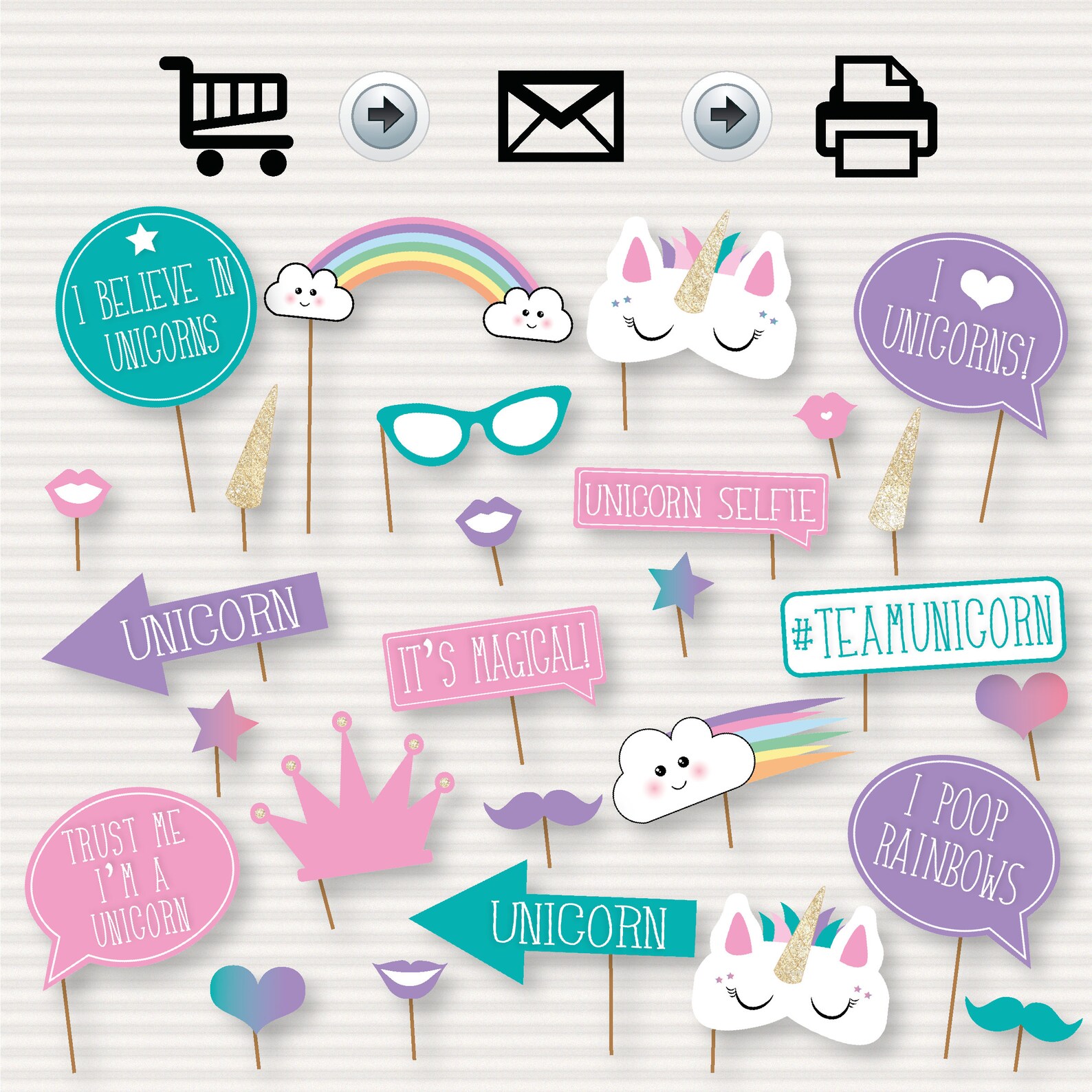 Unicorn Party Printable Photo Booth Props Unicorn Party - Etsy