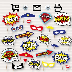 Superhero Photo Booth Printable Props - Superhero Party Decorations - Superhero Party Signs - Super Hero Party - Instant Download - DIY