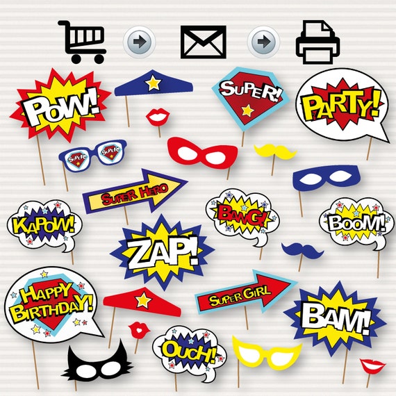 Superhero Photo Booth Printable Props Superhero Party - Etsy