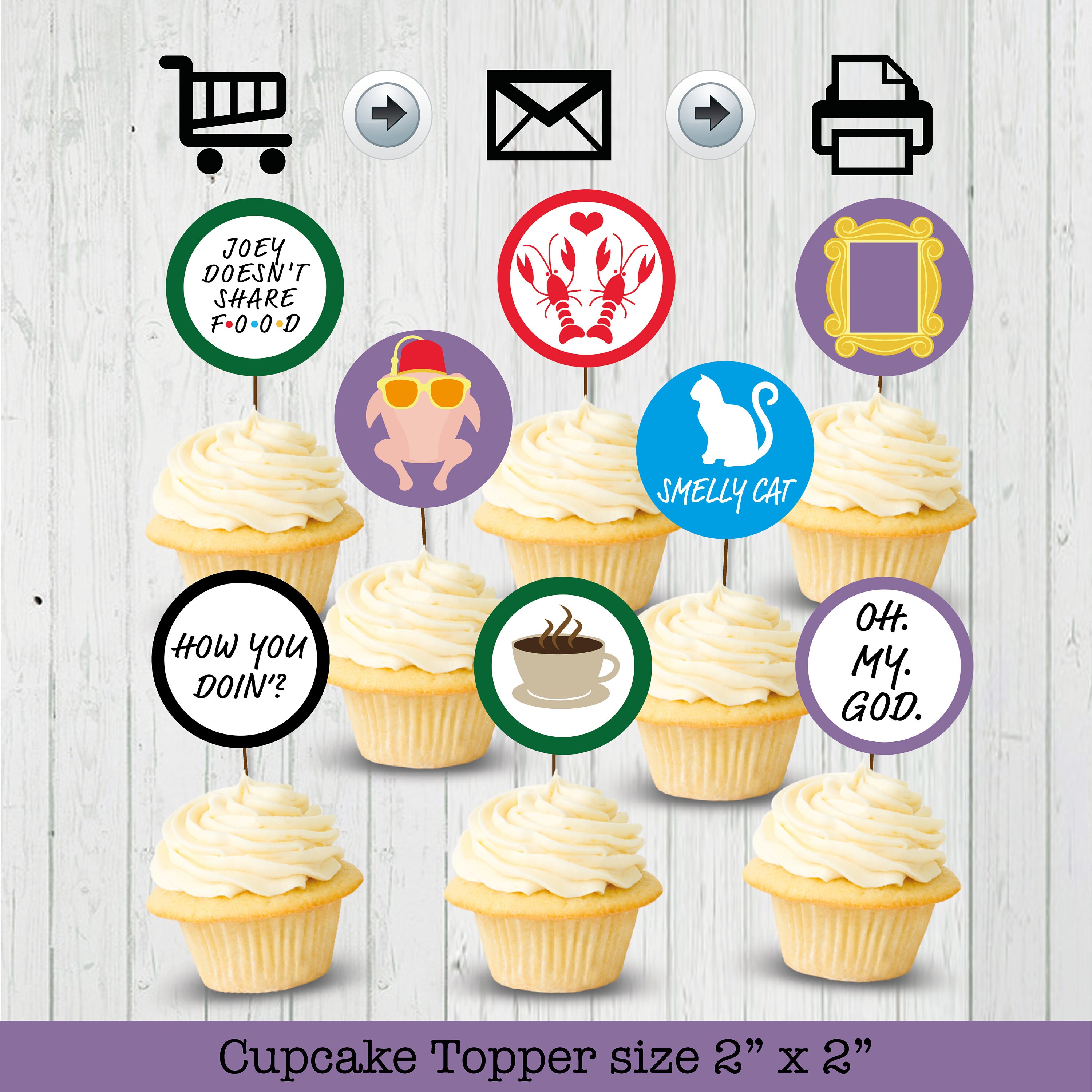 Cupcake Topper With Bamboo Sticks Multi-styles Clear Print