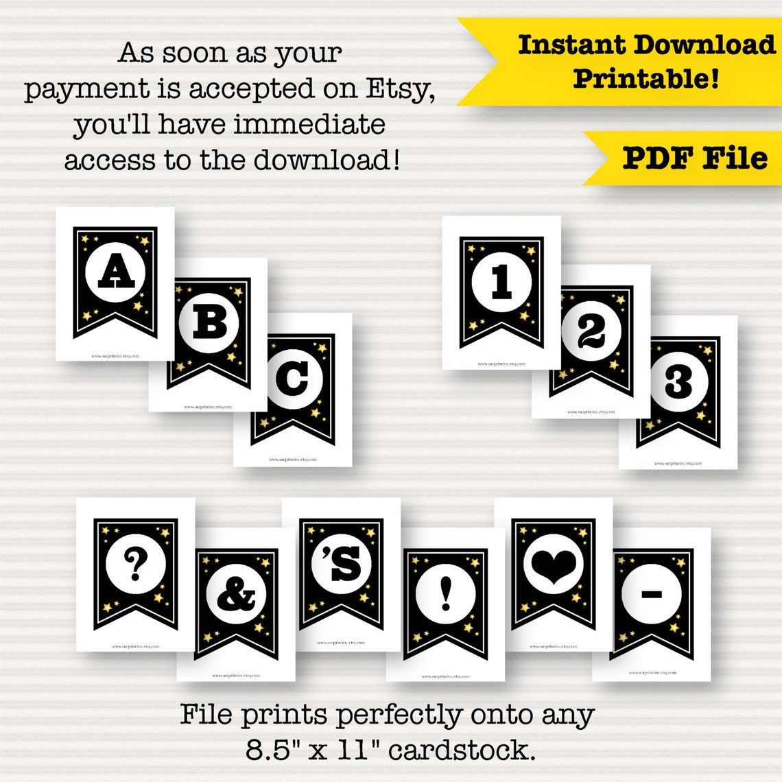 DIY Banner Printable Black and Gold Instant Download - Etsy