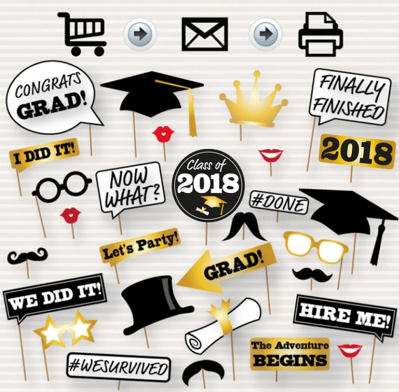 Graduation Photo Booth Props Instant Download Graduation Party Digital Class Of 18 Photo Booth Graduation Printable Photo Booth Props Party Supplies Paper Party Supplies
