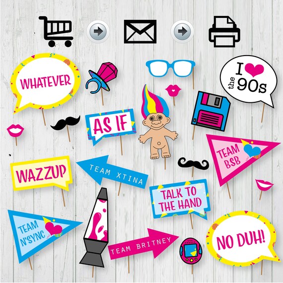 90's Party Printable Photo Booth Props Signs, INSTANT DOWNLOAD, 90s ...