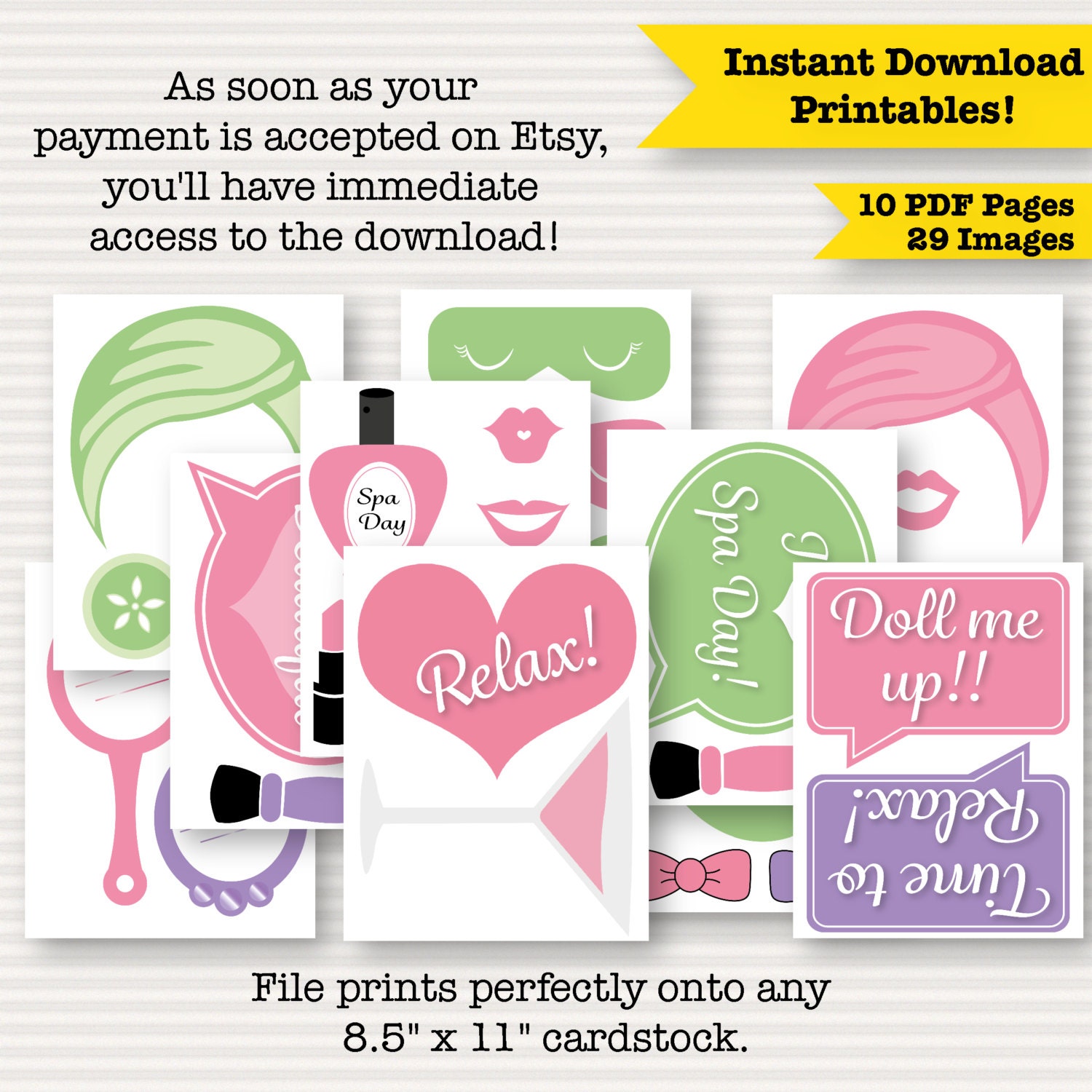 Spa Day Party Printable Photo Booth Props Instant Download | Etsy