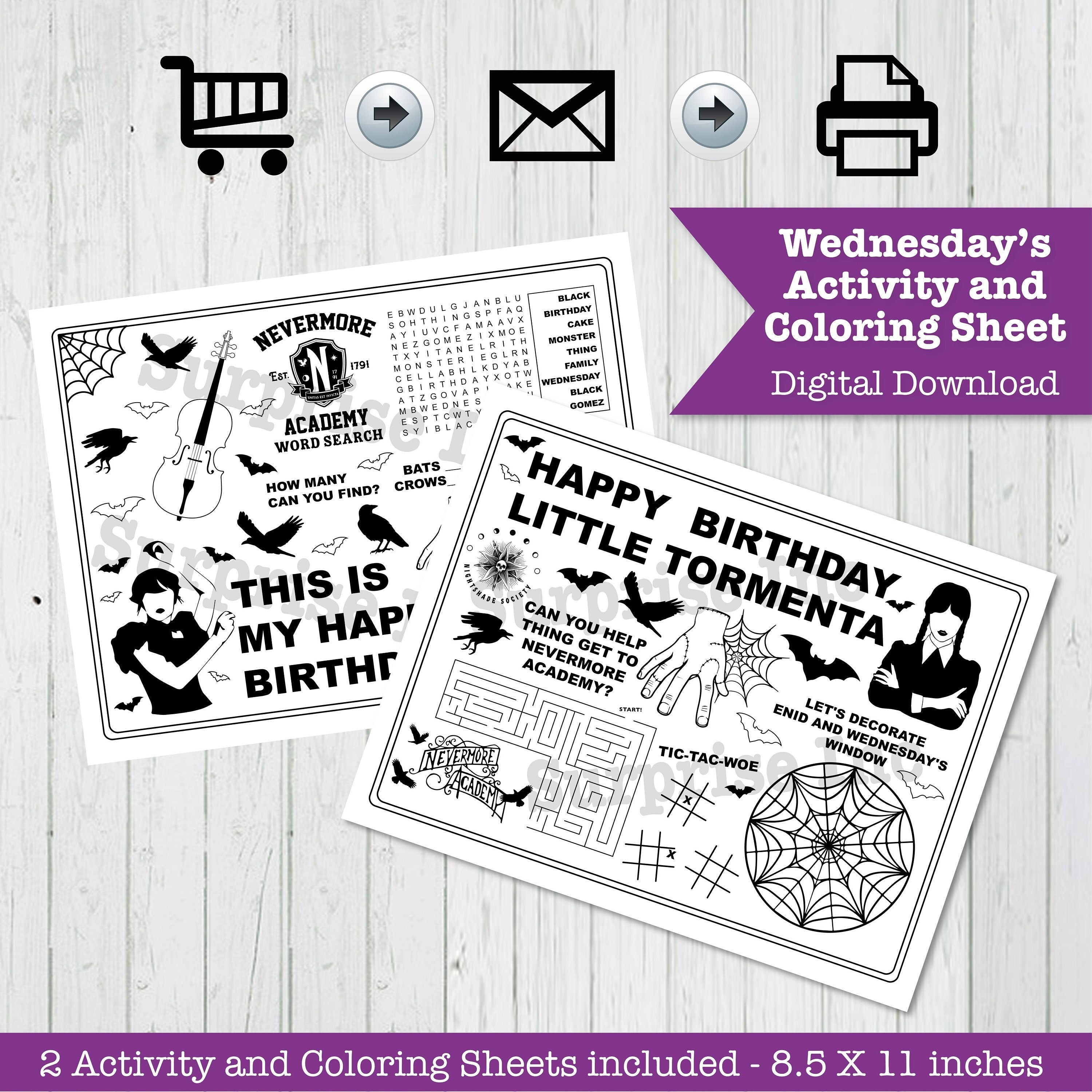 Printable Birthday Activity and Coloring Sheets Addams Family - Etsy