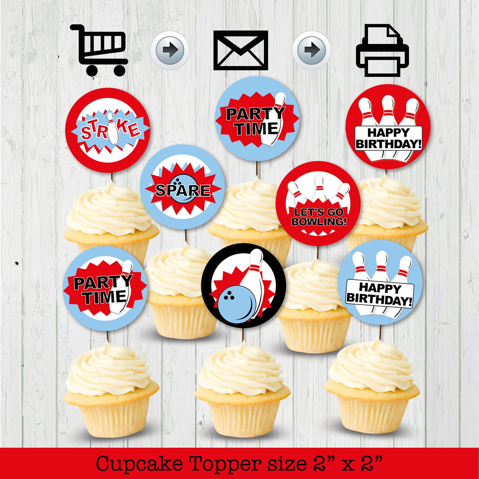 Bowling Party Printable Cupcake Toppers Bowling Birthday | Etsy