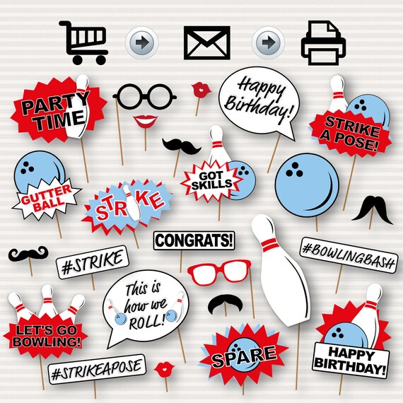 Bowling Party Printable Photo Booth Props - Bowling Birthday Party - Bowling Printable Photo Booth Props - Bowling Birthday Instant Download Il_570xn