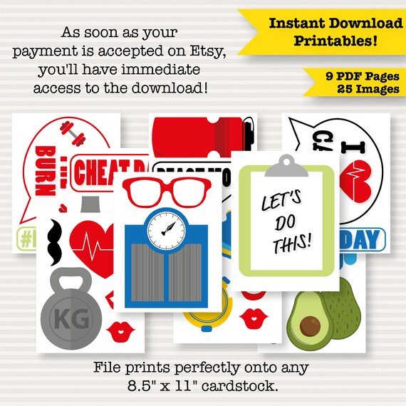 Fitness Gym Photo Booth Printable Props - Gym Props, Fitness Props, Feel  the Burn, Fitness Party, Gym party theme Instant Download -DIY