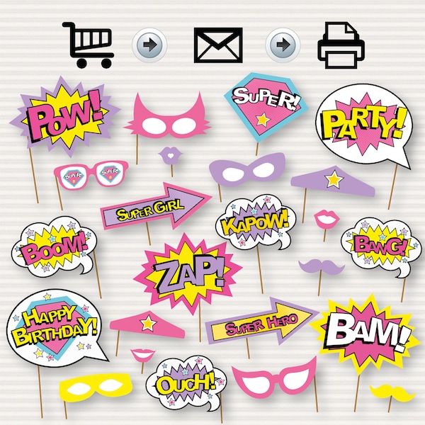 Superhero Photo Booth Printable Props - Superhero Party Decorations - Girl Superhero Party Signs - PInk Super Hero Party - Instant Download