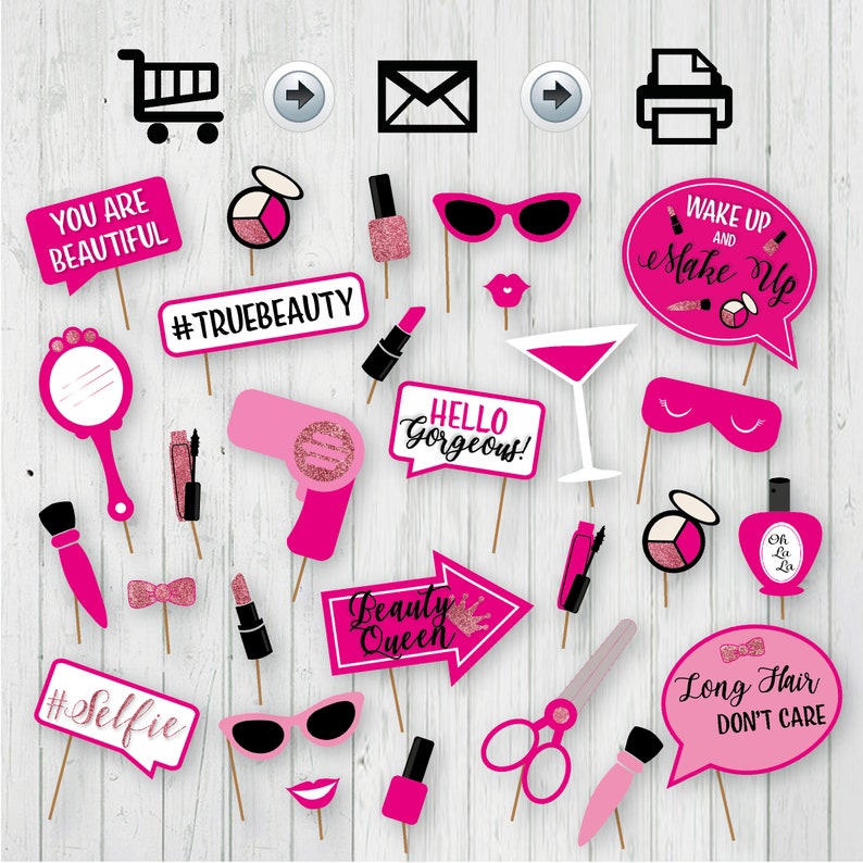 Girly Party Makeup Photo Booth Props Instant Download -DIY Salon Photo Booth Props Beauty Party Props Beauty Photo Booth Printable Props
