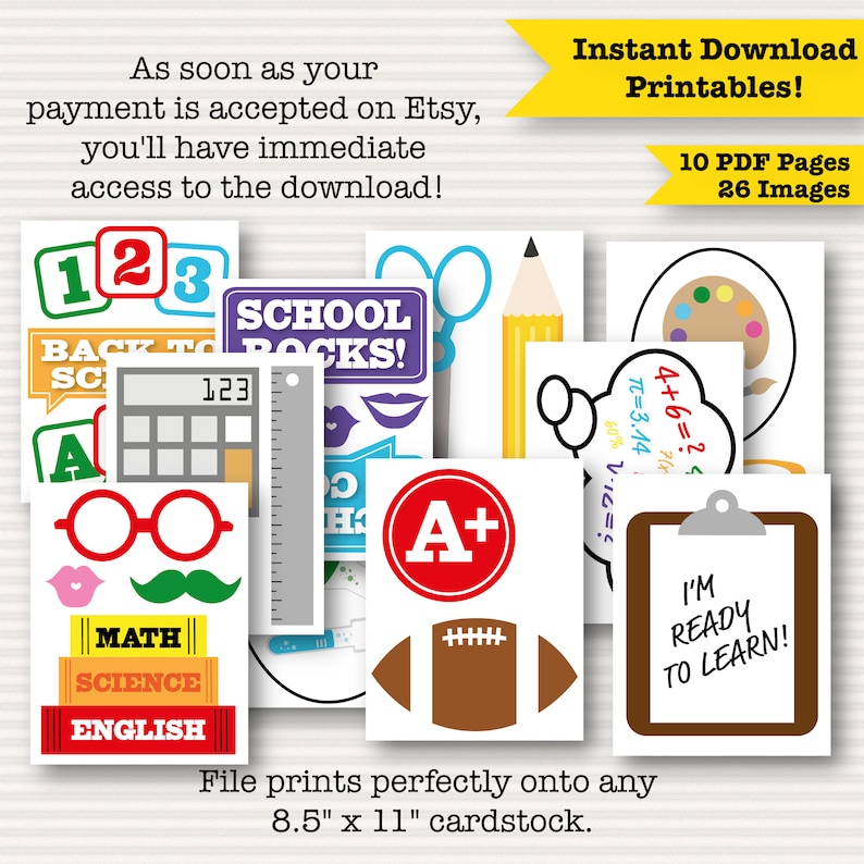 Back to School Photo Booth Printable Props School Party Decorations Back to School Party Signs School Party DIY Instant Download image 2