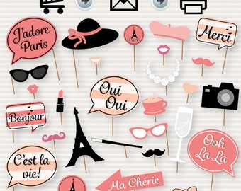 Paris Photo Booth Printable Props - Paris Themed Party - Paris Bridal Shower - Paris Party Photo Booth Props - Parisian - INSTANT DOWNLOAD