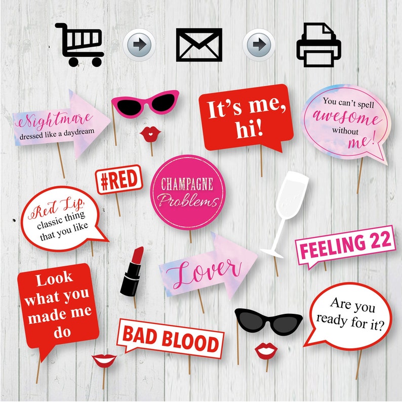 Taylor Swift Photo Booth Printable Props Taylor Swift quotes Inspired Props, Instant Download DIY image 1