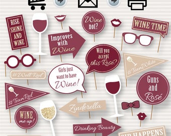 Accesorios imprimibles para fotomatón de fiesta de vino - Fotomatón imprimible para fiesta - Hora del vino - Prop de fotomatón inspirado en el vino, descarga instantánea - DIY