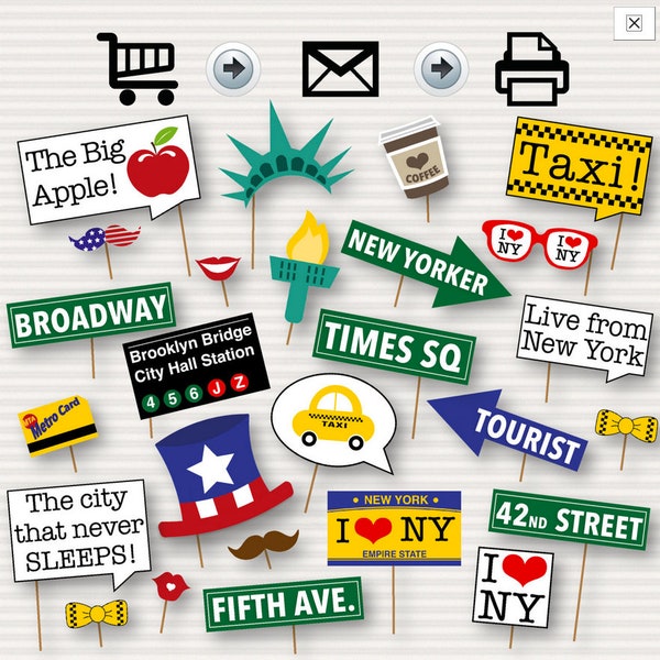 New York Party Photo Booth Printable Props - New Yorker Themed Party Props - I love New York Party - USA nyc Party props - INSTANT DOWNLOAD