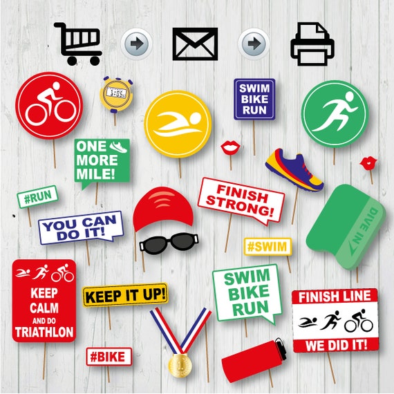 Triathlon Printable Photo Booth Run Bike Swim Photo Booth Printable